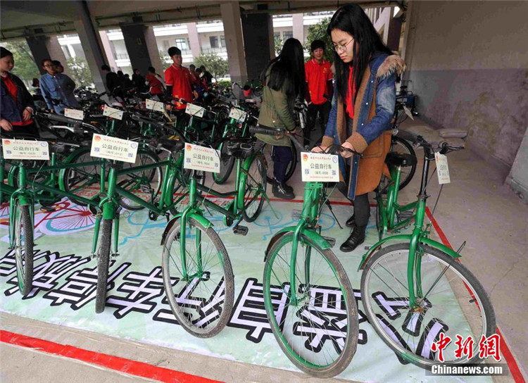 同学在校园公益自行车停放点借用自行车出行.jpg